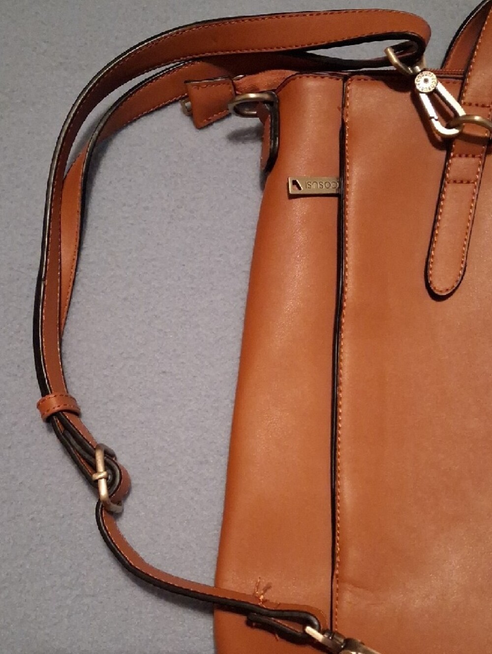 ECCO Cognac Leather Backpack Tote with Tassel - Picture 3 of 9